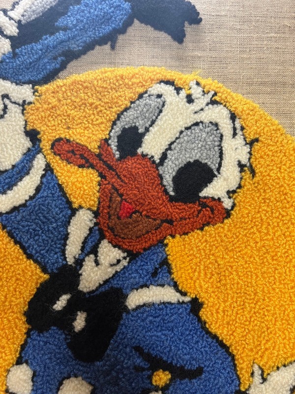 Hand Made Disney Donald Duck Tufting Art 1988 Signed Back Rug Art Vtg Fiber gallery