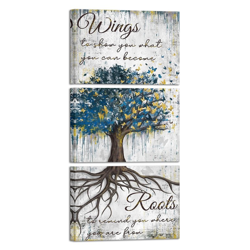 Conipit Vertical Tree Of Life Canvas Wall Art Butterfly Tree Painting Inspira…