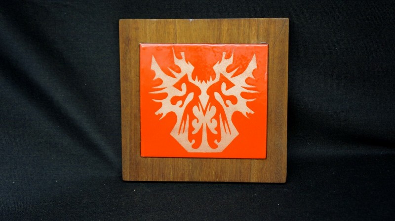 COPPER ENAMEL WALL PLAQUE MID CENTURY Cloisonne ABSTRACT ART PANEL Orange #1 gallery