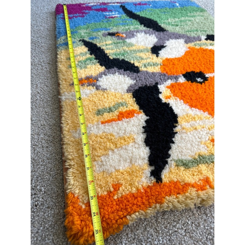 Vintage 70s Mid Century MOD Latch Hook Rug Wall Hanging Canadian Geese Sunset gallery