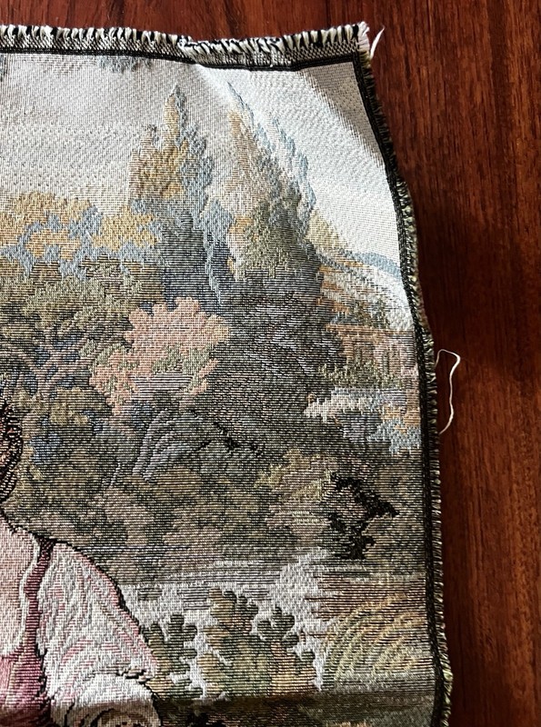 Vintage Italian Tapestry Square Man Playing Music For Seated Woman 19” gallery