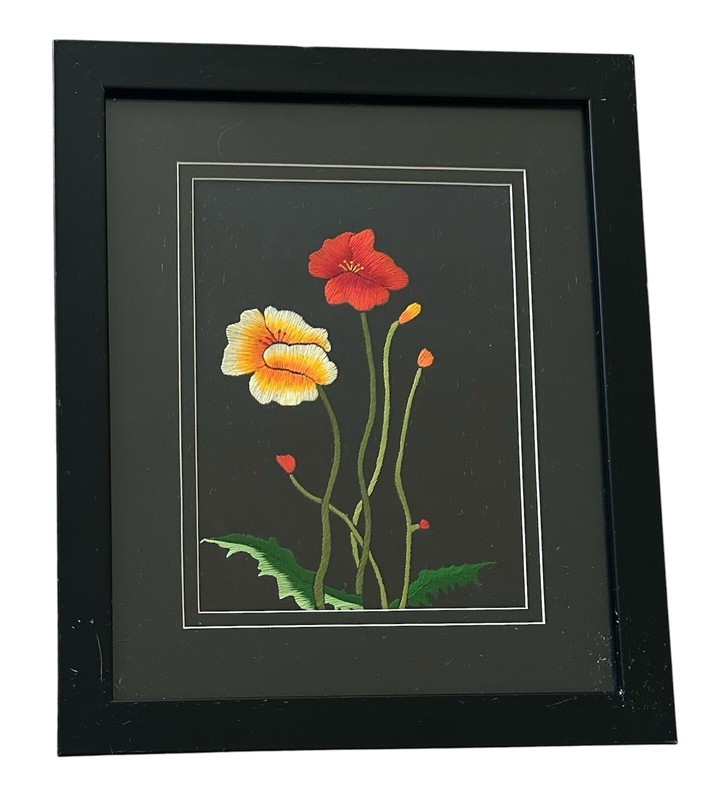 King’s Silk Embroidery Art Framed, Flowers