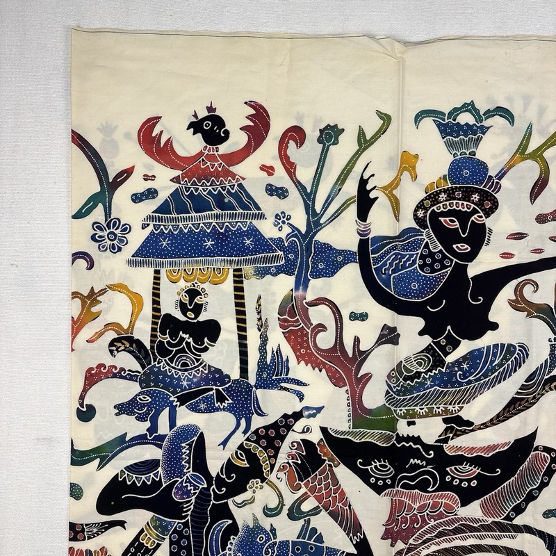 Asian, Balinese, Thai Ethnic Batik Textile Art Fabric 58x72 by MAR gallery