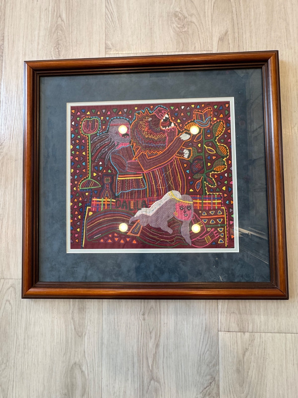 RARE Samson & Delilah — Panama Kuna Mola Traditional Framed Art-Likely Vintage