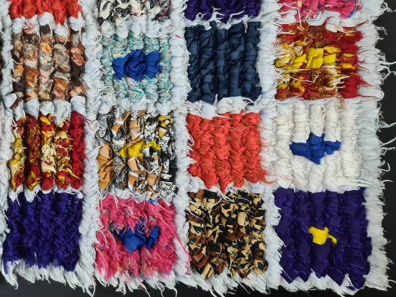 Vintage Moroccan Handmade Rug 2'2"x6'8" Berber Checkered Pink Blue Red Wool Rug gallery
