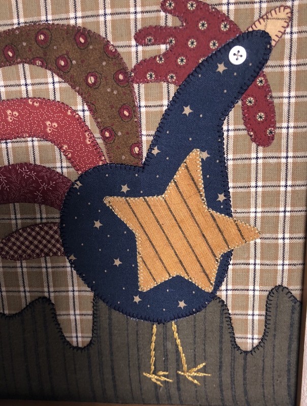 Hand Stitched Framed Applique Country Farmhouse Art Chicken Rooster Vintage gallery