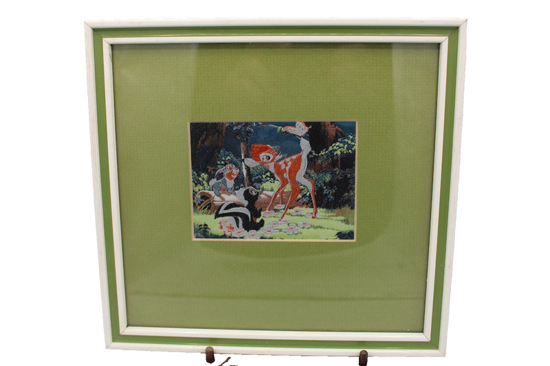 Vintage Cash’s Framed & w/Glass Woven Silk Picture Bambi