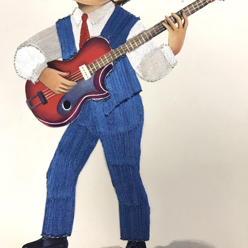 Vintage 1960s Embroidered Art from SPAIN by CONSTANZA "Guitar" 10" x 8" #46 gallery