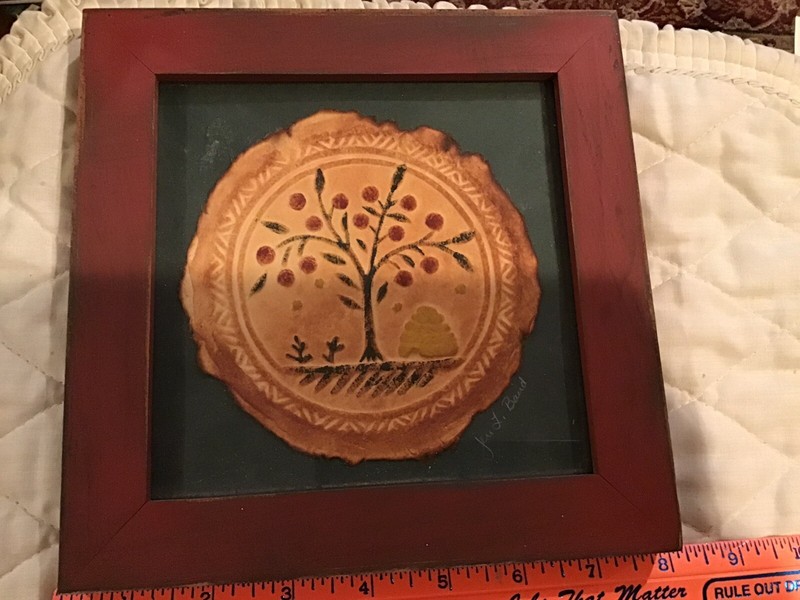 Homespun Paper Folk Art by Jeri L Baird Embossed Paper Glass Frame Beehive Tree