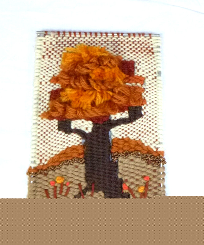 Vtg 70s Yarn Woven Fiber Wall Art Tree Flowers 4.5″ x 6.5″ Groovy!