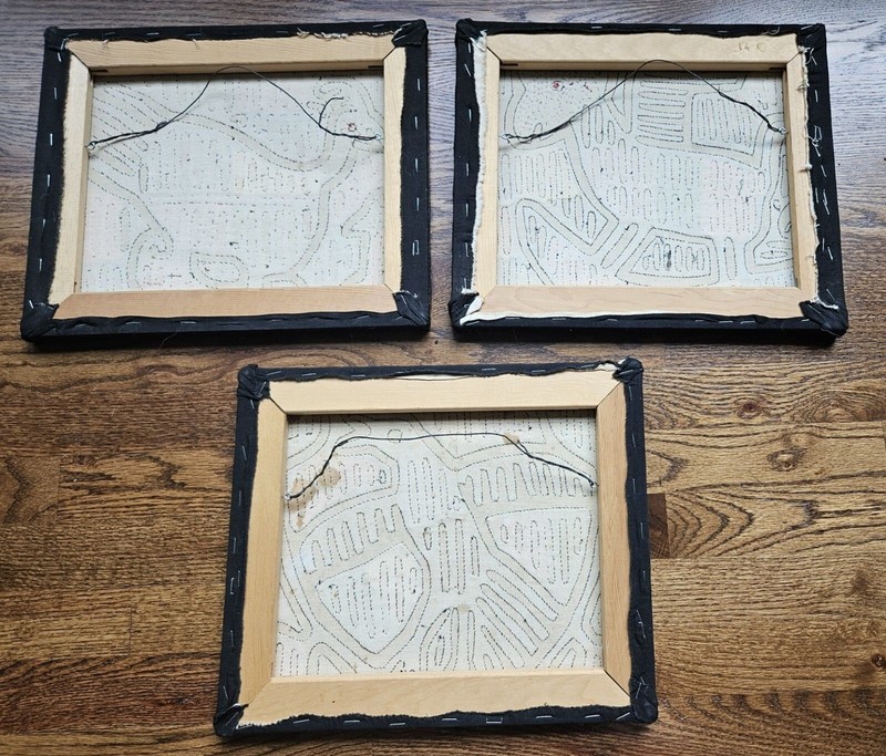 3 Vintage MOLA Framed Textiles | Hand-Stitched Art | 14x12 | Bird Rooster Horse gallery