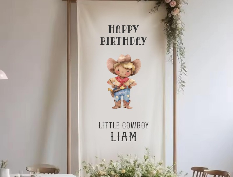 Custom Sign Custom Name Banner Cowgirl Birthday Rustic Fabric Party Nursery