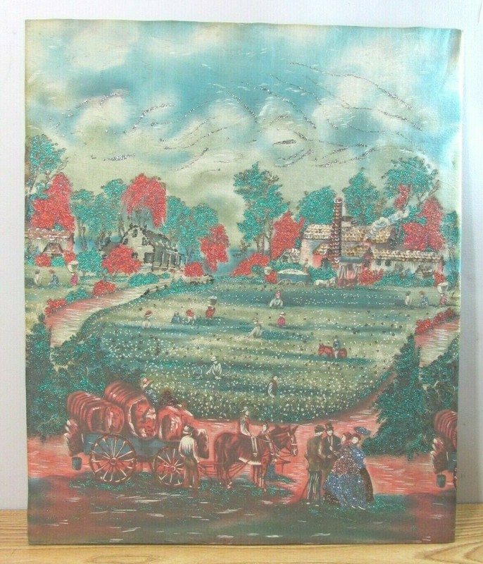 ART FABRIC OLD ANTIQUE EARLY 1900’S GLITTER ON FABRIC ON CARDBOARD