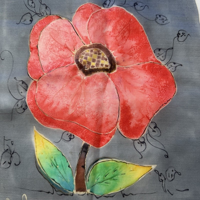 Vintage Hand Painted Silk Art Panel Floral Signed Betty Textile 11” x 12”