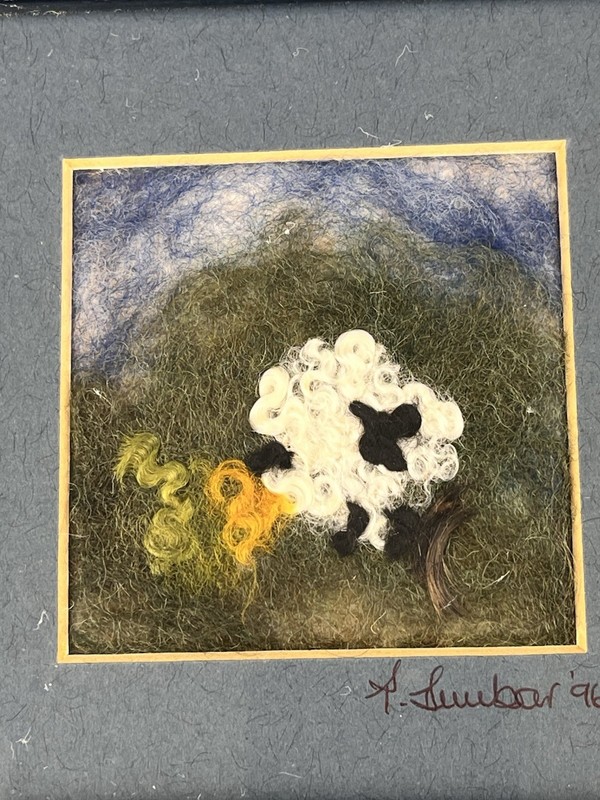Felted Sheep Handmade Felt Art Framed Signed Country Scene Felting OOAK Wool gallery
