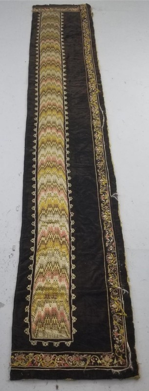 Antique Rare Italian Flame Stitch Velvet Textile Runner 122x22in