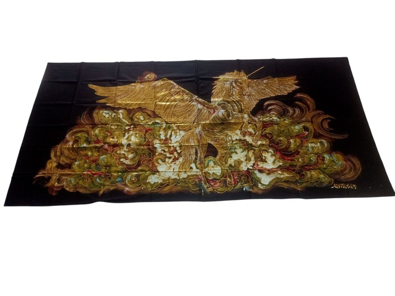 UNICORN HAND DRAWN BATIK PAINTING LARGE HOME DECORATION WALL HANGING BLACK BASE