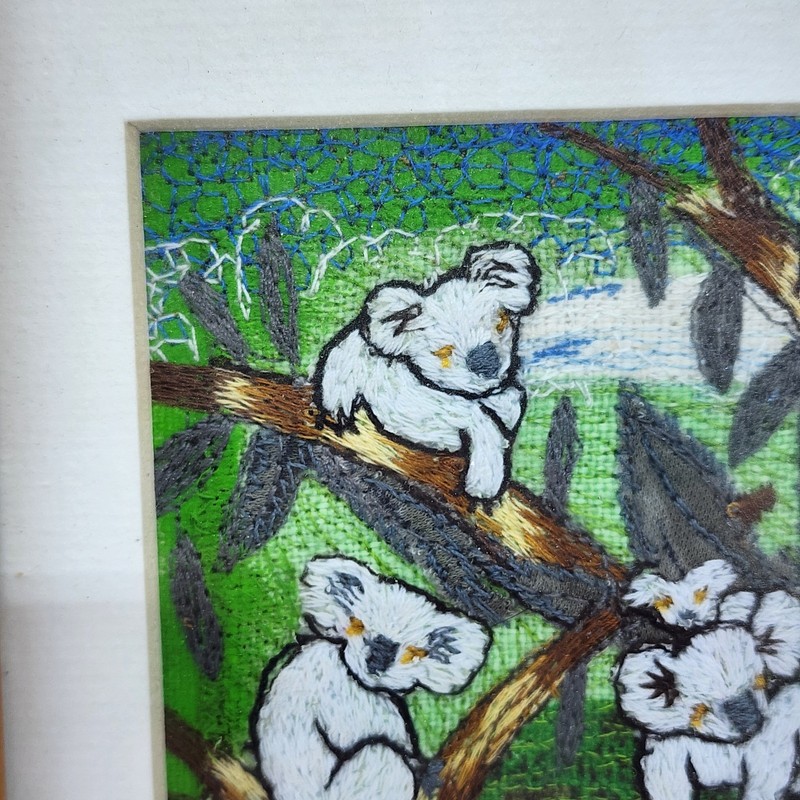 Marta Catano Framed Naive Textile Folk Art Embroidered Australia Koala Bear gallery