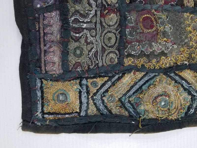 Vintage Traditional Indian Hand-Embroidered Patchwork Textile Panel 26x16 inches gallery