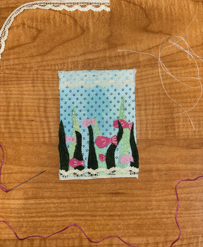ACEO |Embroidered Mixed Media | School of Fish Ocean Life | OOAK