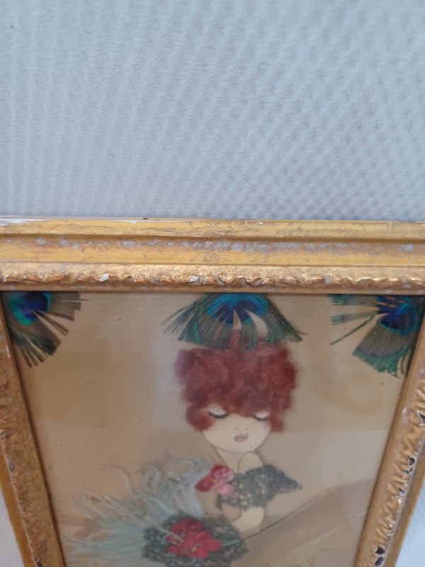 Art Deco Mixed‑Media Textile Art 1920s‑30s Style Lace Feather Ribbon Figure Art gallery