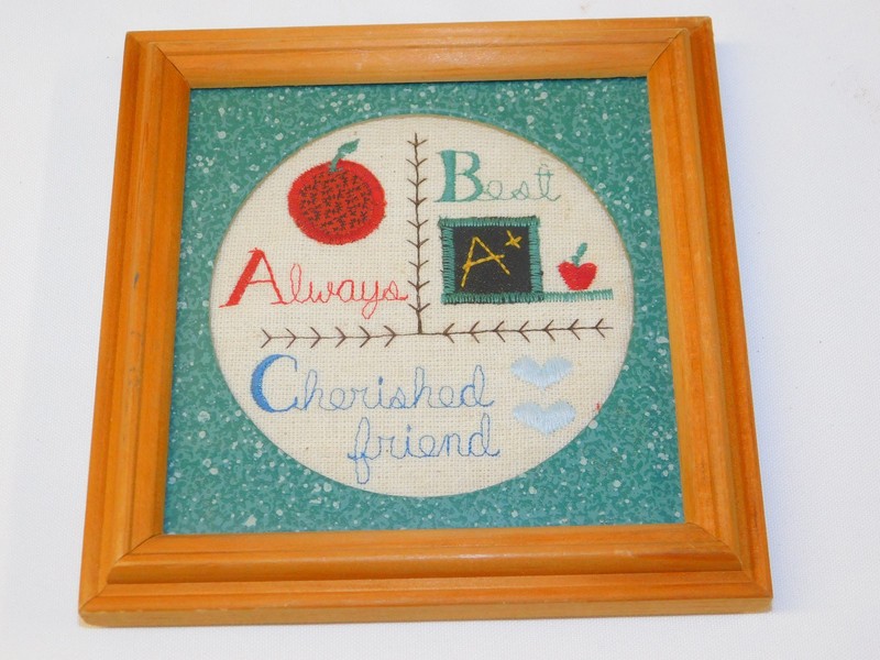 Vintage Valories Sockwell Folk Art Applique Wall Decor Framed Always Best Friend