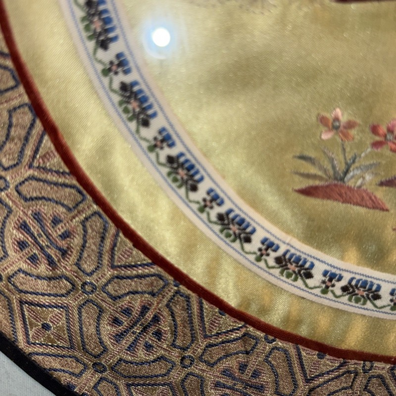 Vtg Chinese Silk Hand Embroidered Wall Hanging Bird Floral Tree Round Frame 14.5 gallery