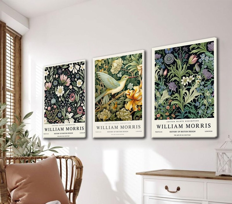 3Pcs William Morris Canvas Wall Art Set Vintage Botanical Flowers and Birds P... gallery
