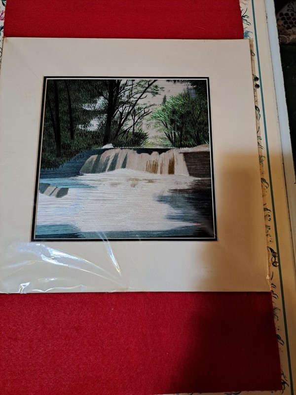 King’s Silk Embroidery Inc Handmade Silk Embroidery Art 8″x8″ Waterfall