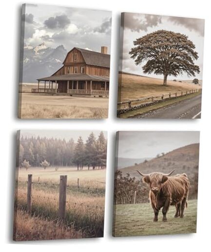Framed Rustic Farm Wall Art, 8x10 Inches Set of 4, Country 8"x10" FRAMED