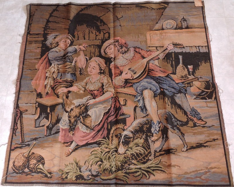 Handmade Woven Tapestry (Gobelin) Made in France French Scene 53″ x 50″ Vintage