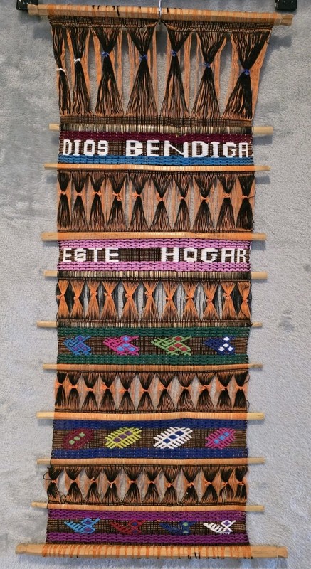 Vintage Native South American Hand Woven Textile Wall Hanging Dios Bendiga Art