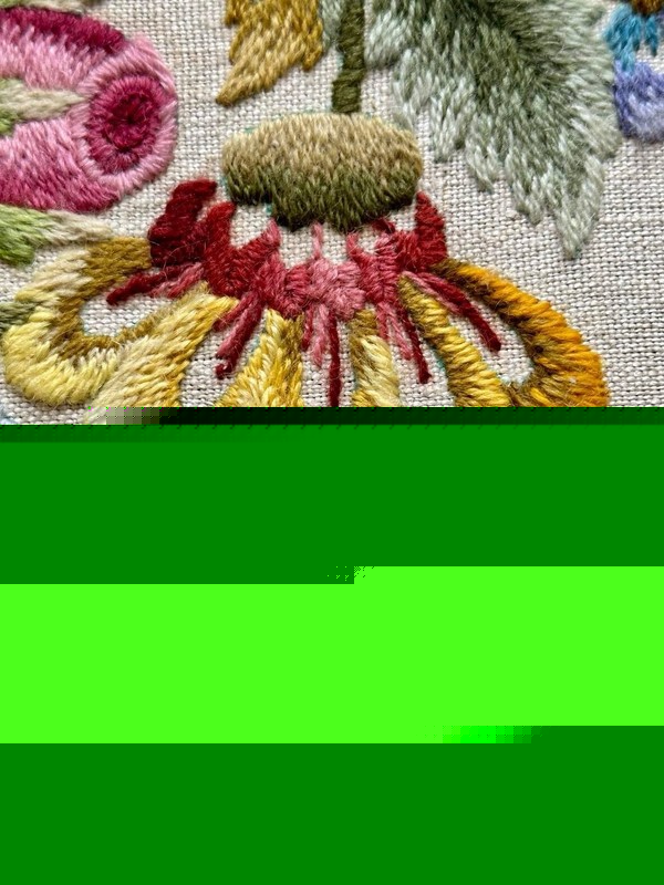 American Crewel-Work Floral Bouquet Embroidery Large Framed Panel Picture. gallery
