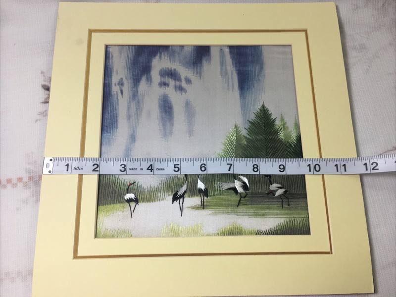 Hand Stitched Dancing SILK CRANES on Silk Cloth Beautiful Colors (See Pics) gallery
