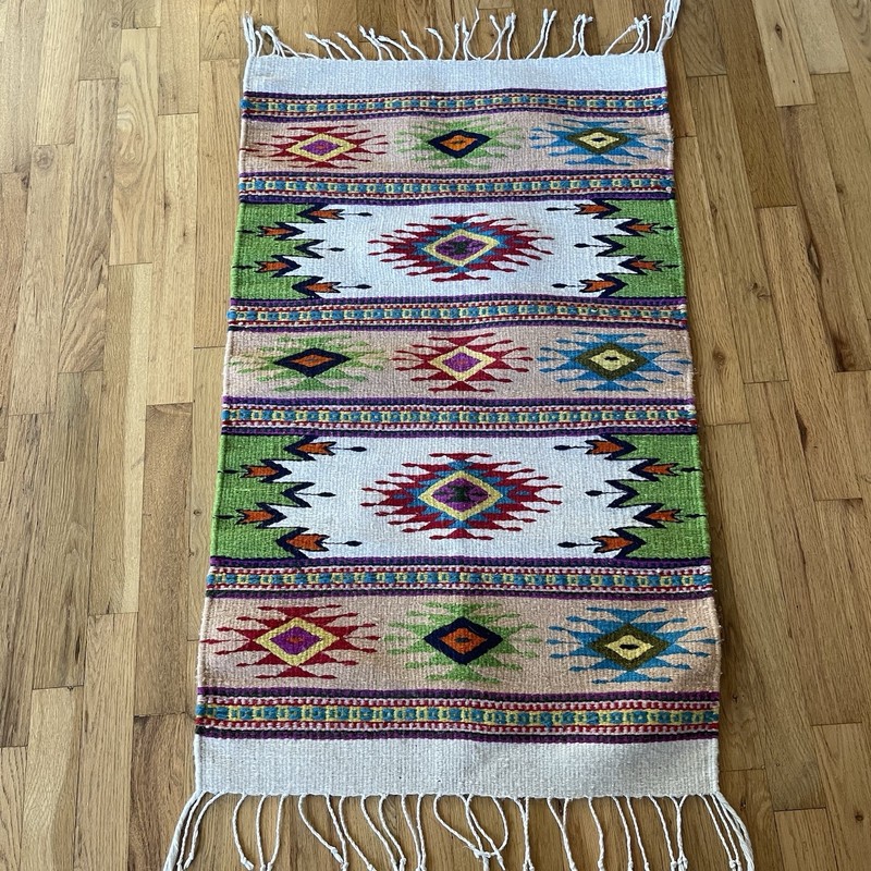 Handwoven Natural Dyed Multicolor Geometric 38×23 inches Wool Blend Rug