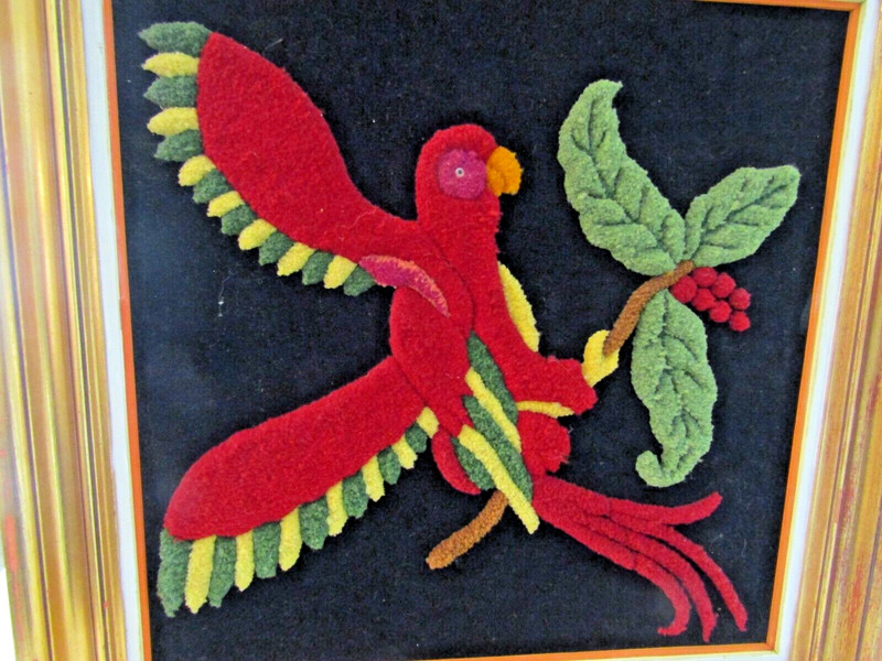 Antique Stumpwork Plushwork Framed Parrot 1938 gallery