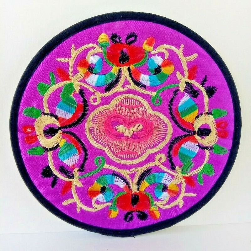 Embroidered Coasters Patches Sturdy Textile Art Ethnic Floral Frameable Circles gallery