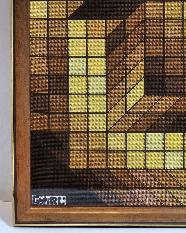 Vintage Mid Century Modern OP ART NEEDLEPOINT based on AXO-44 by VICTOR VASARELY gallery