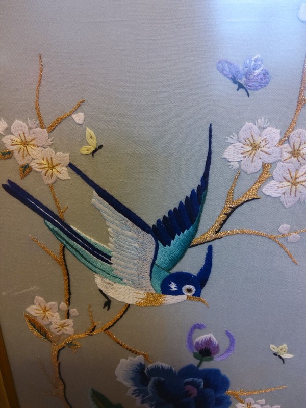 Vintage Embroidered Tapestry Picture. Birds And Flowers. Framed. gallery