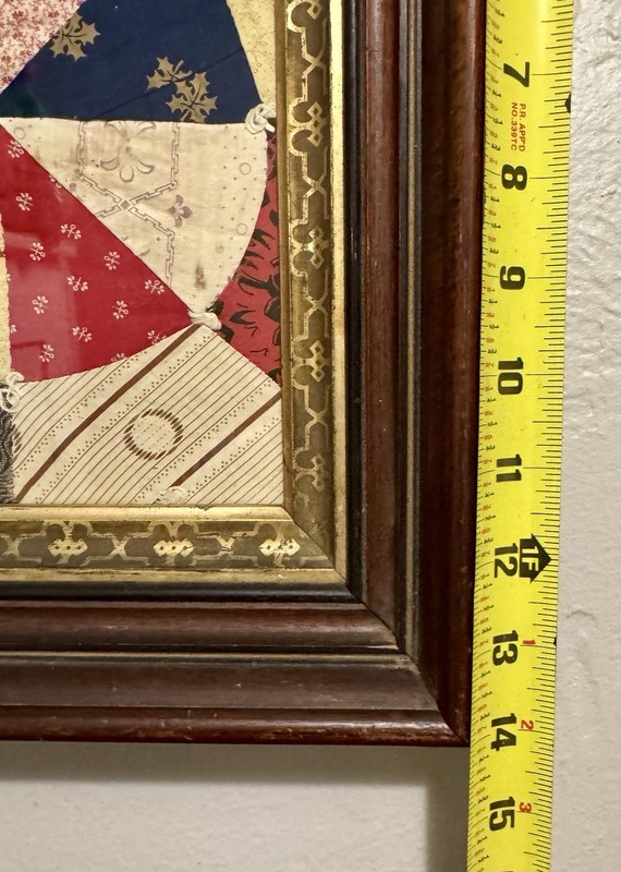 Antique 1800s Walnut Frame w/ Early 1900s Patchwork Quilt Square Textile Art gallery