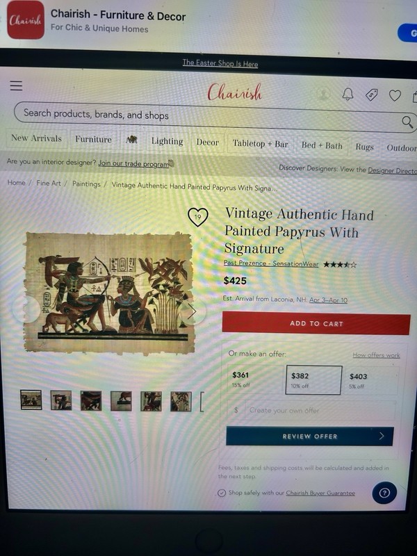 Hand Painted Egyptian Papyrus Tapestry Framed Signed by Cii Ancient Egypt Art gallery