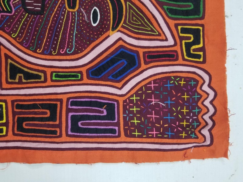 Vintage Traditional Kuna Mola Folk Art Applique Work Panel 34x29cm gallery