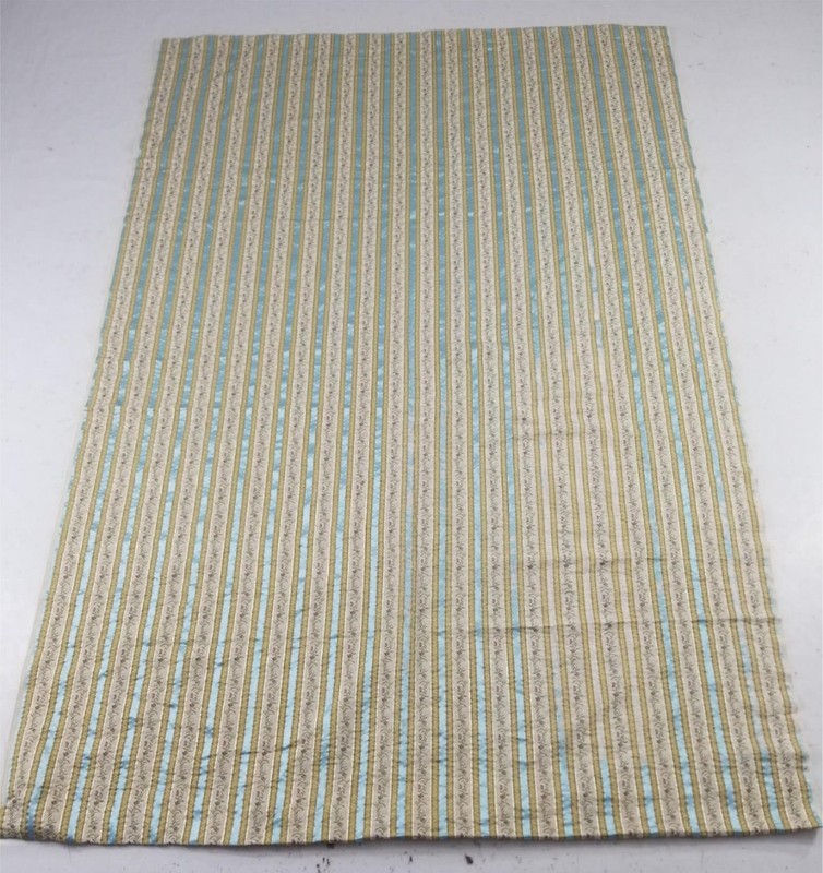 Vintage French Silk Brocade Floral Striped Textile Panel 82x56in