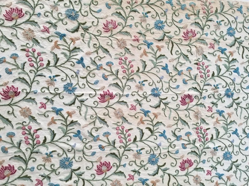 Vintage Traditional Kashmiri Crewel Floral Hand Embroidered Panel 285x130cms gallery