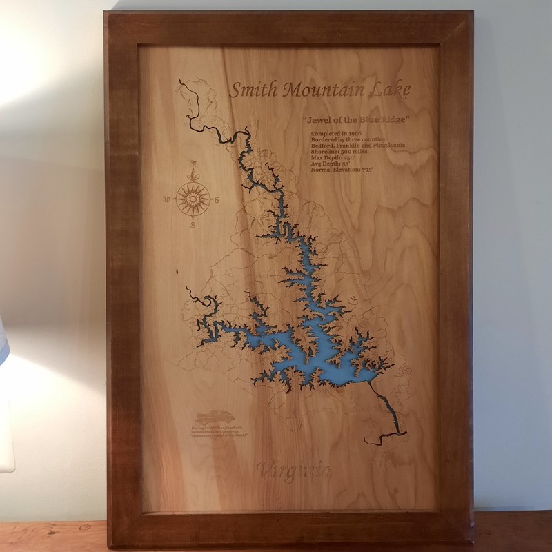 18x27 Smith Mountain Lake Virginia Wood Map Framed Laser Cut 3D Wall Hanging Art gallery