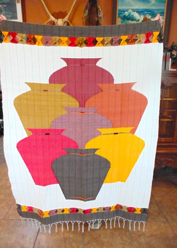 Large Beautiful HANDWOVEN Wall Hanging ~ 7 POTS AGAPE WEAVERS Cordillera ~ 5 FT