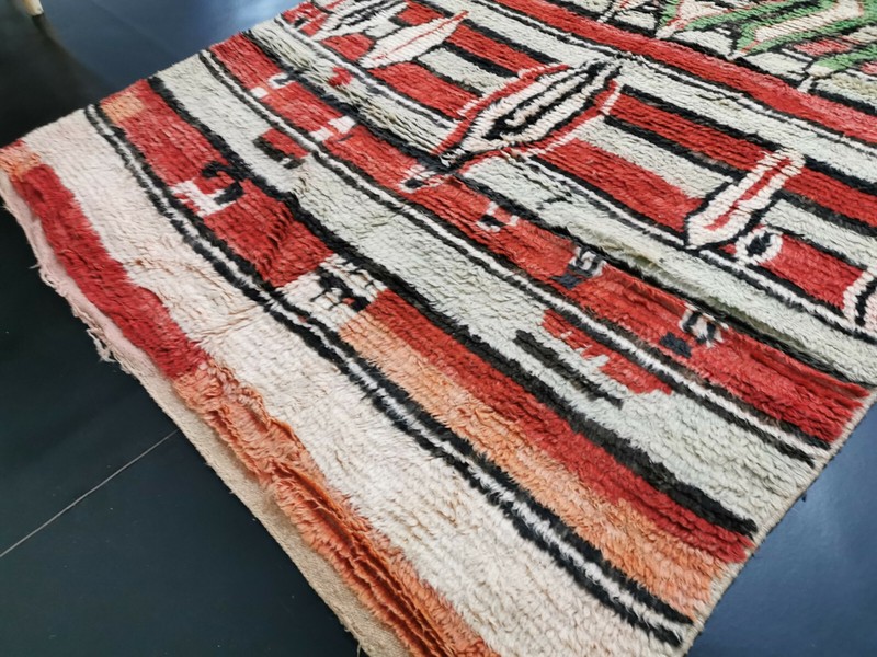 Vintage Moroccan Boujaad Handmade Rug 5'5x9'4 Berber Abstract Red Green Carpet gallery