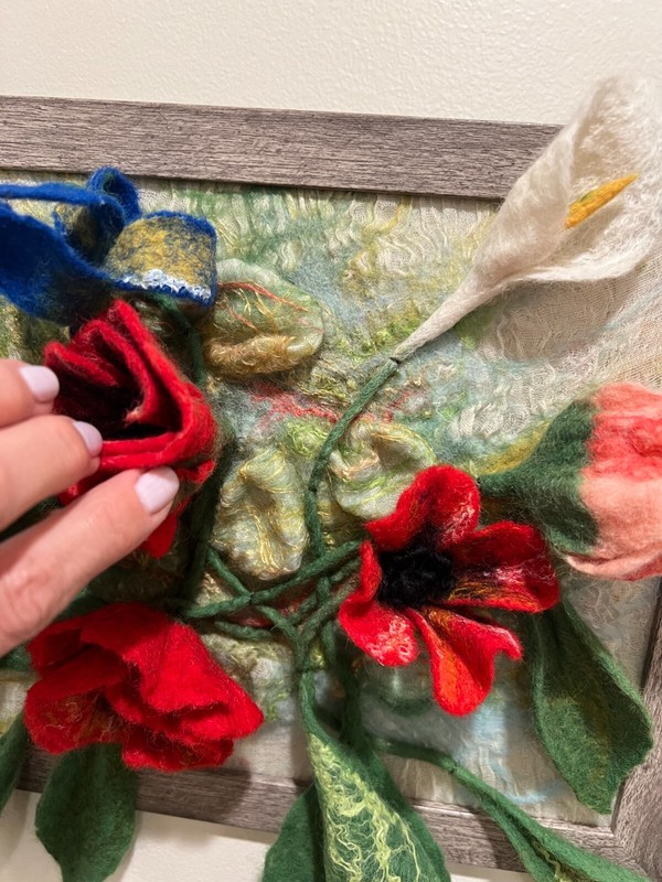Felt Art/Wet Felted/Nuno Felted/Wall Décor/ “Spring Blossom” Bouquet Framed Art gallery