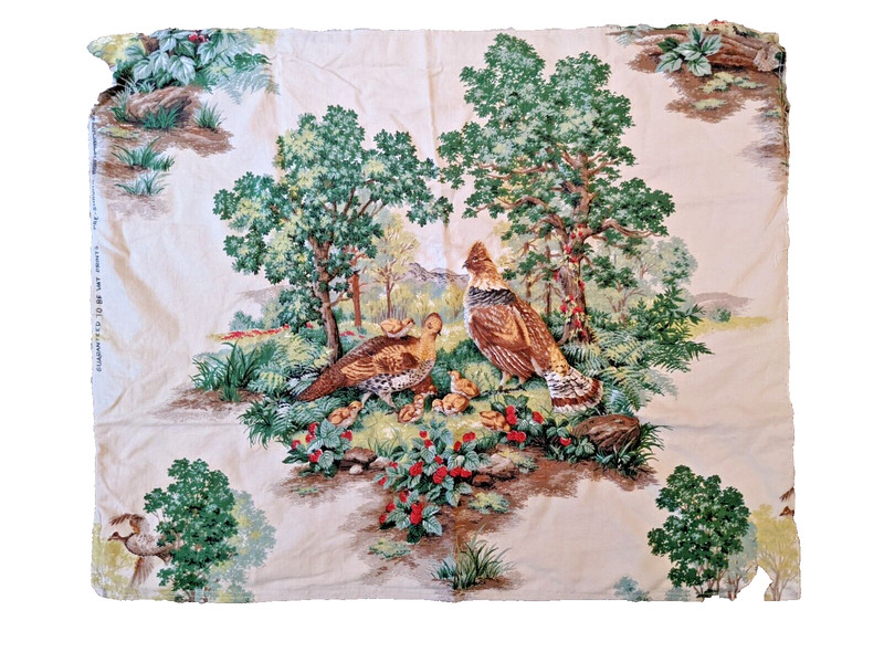 Vintage Trapunto Quilted Fabric Piece Mid Century Pheasant Grouse Quail Unframed