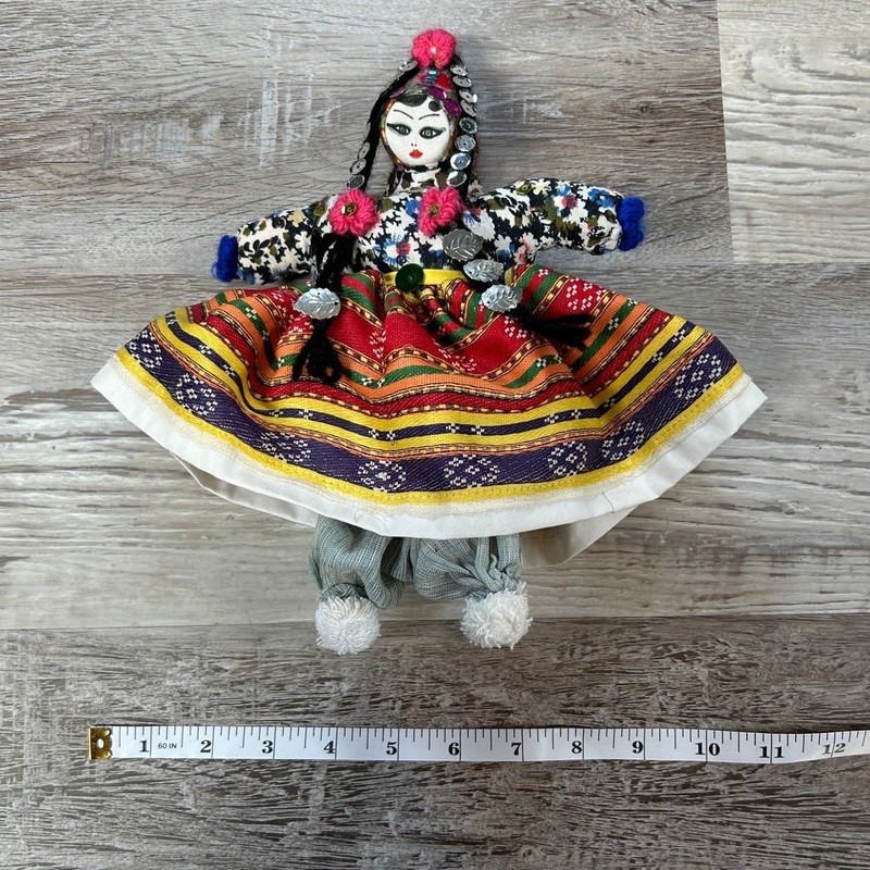 Handmade Fabric Folk Doll with Sequin Trim + Colorful Traditional Dress gallery